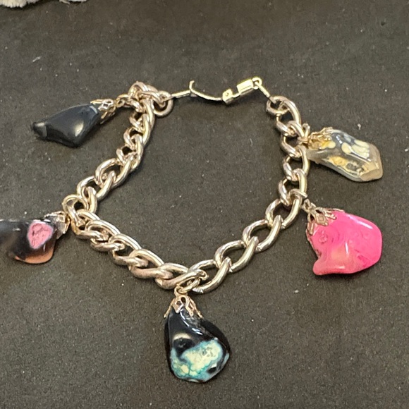 Chic Silver Plated Multicolour Stones Charm Bracelet From Germany - Picture 5 of 9